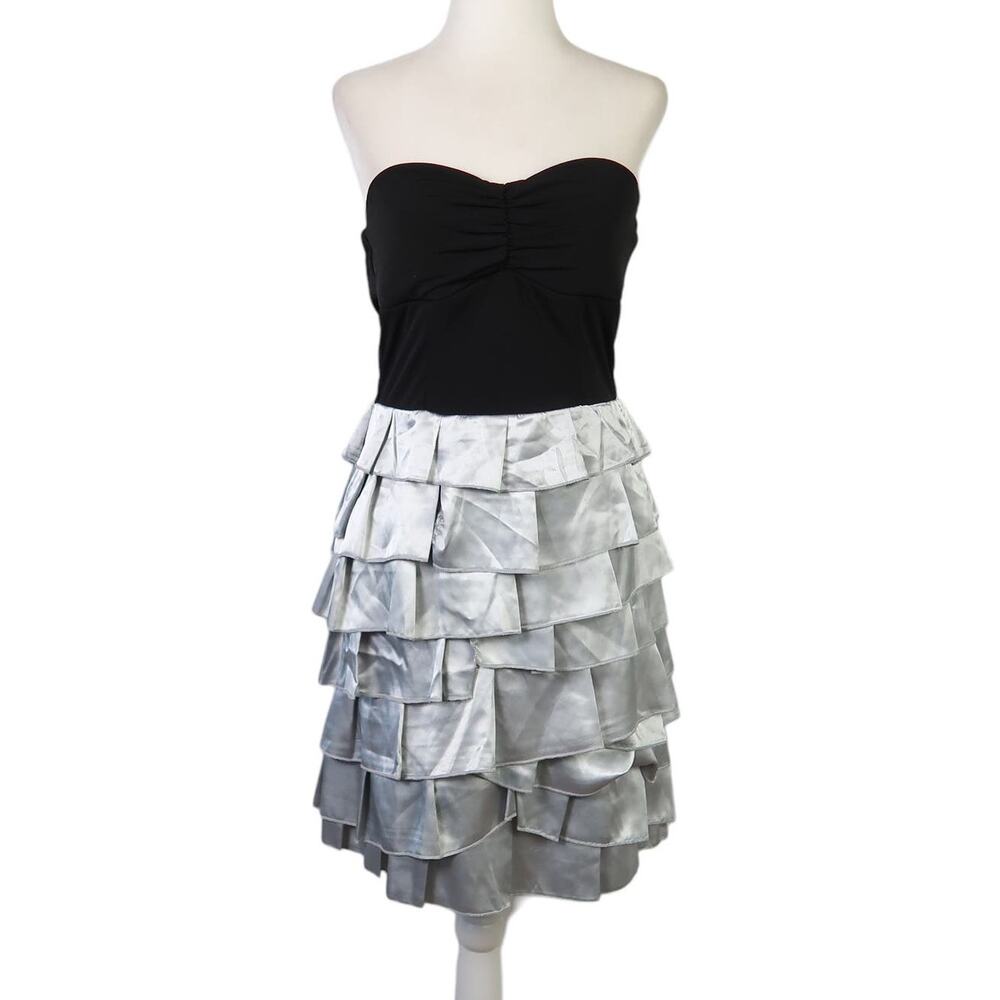 Vintage Y2K Ruby Rox black and silver frilly strapless mini party dress 11